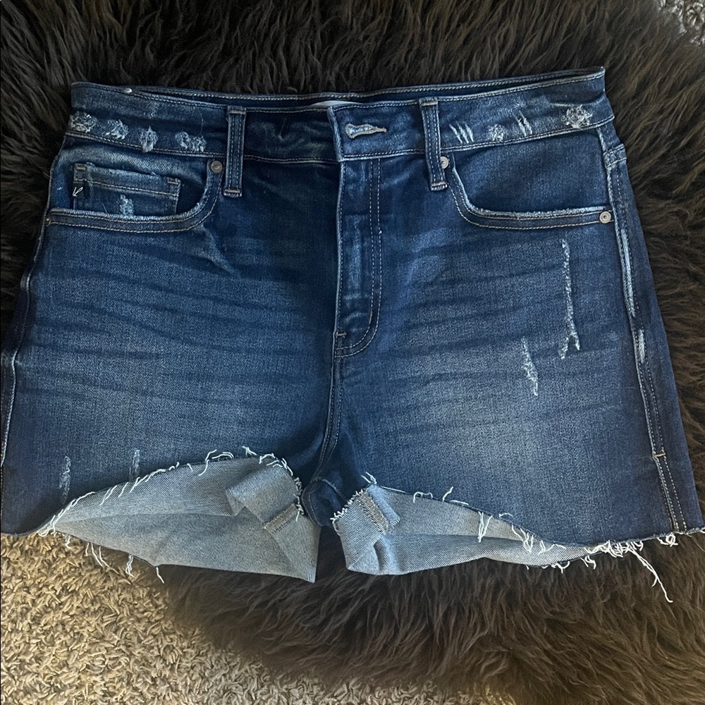KanCan Dark Blue Distressed Jean Shorts
